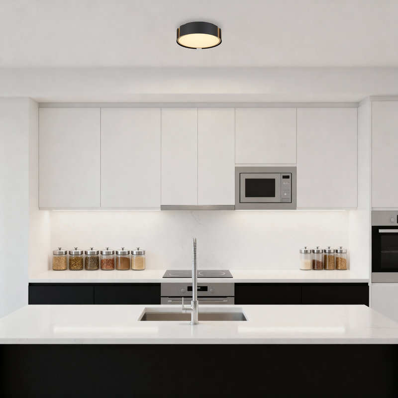 Meastro 1-light  Black With Brass Accent Integrated Led Flush Mount, 3.75" H x 13" W x 13" D