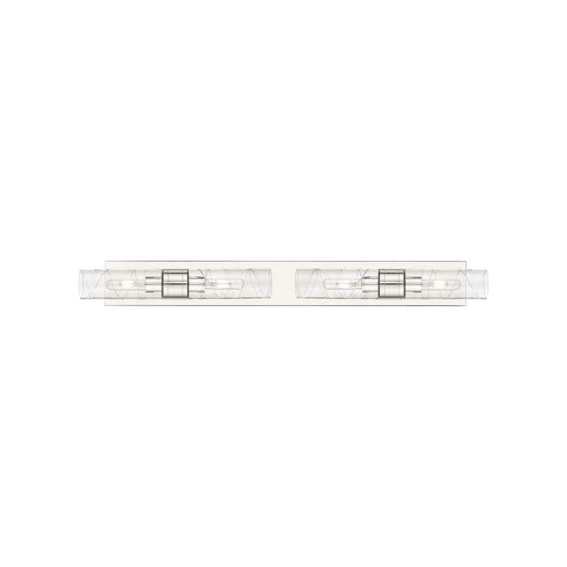 Éclairage pour meuble-lavabo 4 lumières 39 po Ballston - Maliyah - Laiton antique - Abat-jour blanc rayé, Nickel poli