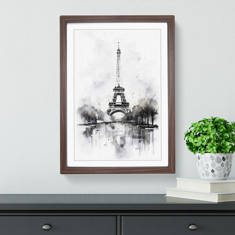 Eiffel Tower Gestural Framed Print, 46" H x 34" W x 2" D, Walnut