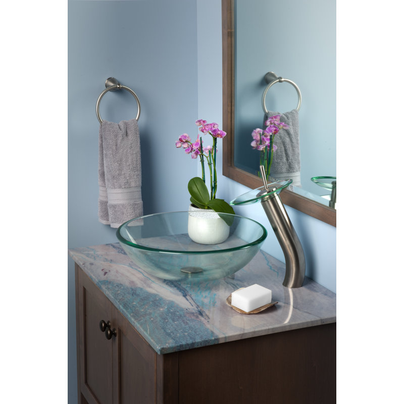 Novatto 16'' Glass Circular Bathroom Sink with Faucet, Brushed Nickel