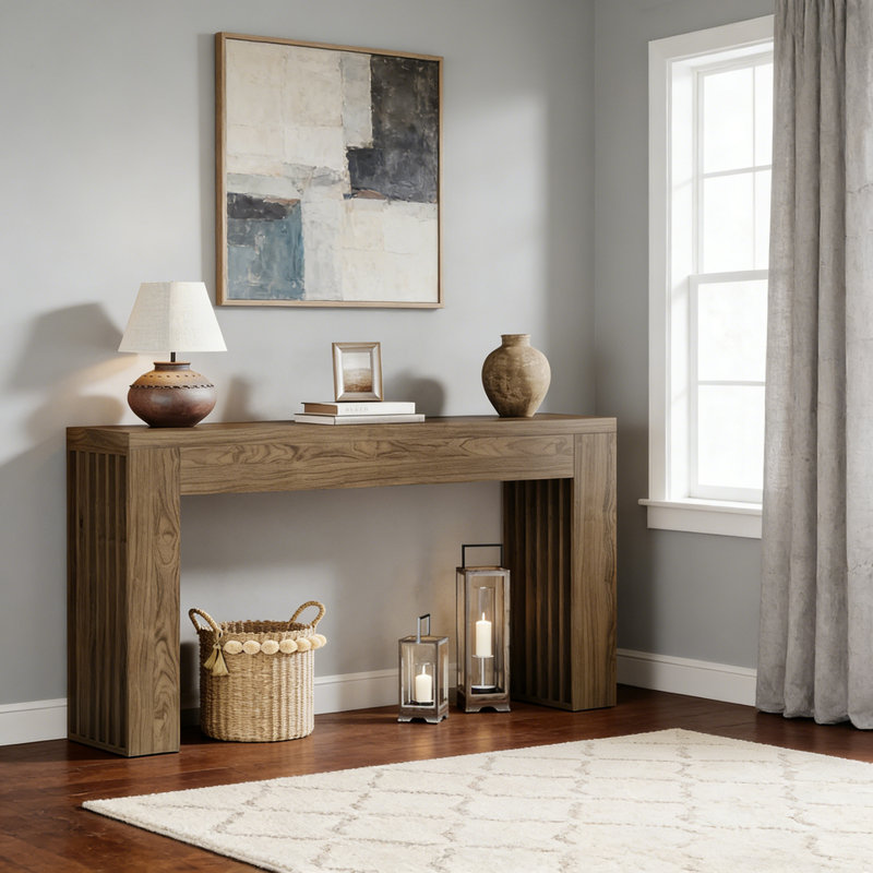 59" Farmhouse Console Table, Wooden Sofa Table For Entryway Or Behind Couch