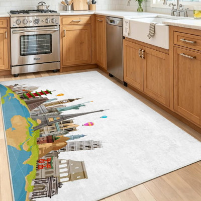 Clear Machine Washable,Travel Journey Famous of World Indoor Area Rug