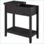 Table d'appoint rétro élégante avec plateau rabattable de couleur café foncé, meuble de rangement et tablette inférieure. Parfait pour un cinéma maison, un salon, un bureau, etc.