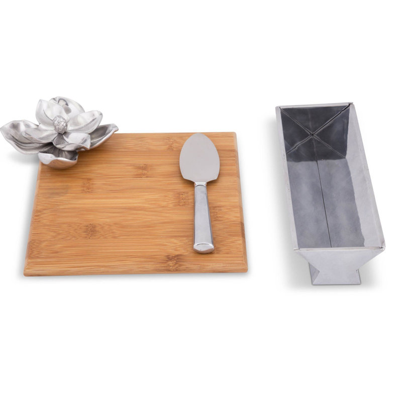 Magnolia Bamboo Cheese Board Set with Aluminum Accents