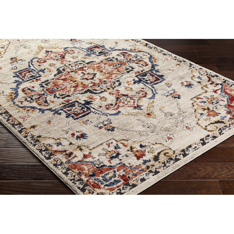 Rectangle Demiah Oriental Machine Woven Polyester/Polypropylene Area Rug in Rust, Rectangle 5'3" x 7'