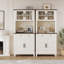 Armoire-bar Farmhouse, table de rangement de cuisine de 72 po avec tiroirs et portes en verre, buffet de cuisine et salle à manger blanc