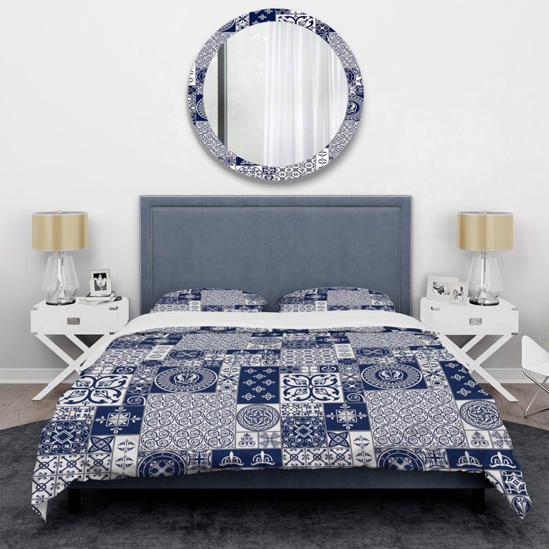Ensemble de housse de couette en microfibre blanche et bleue, Housse de couette simple + 1 taie décorative stan