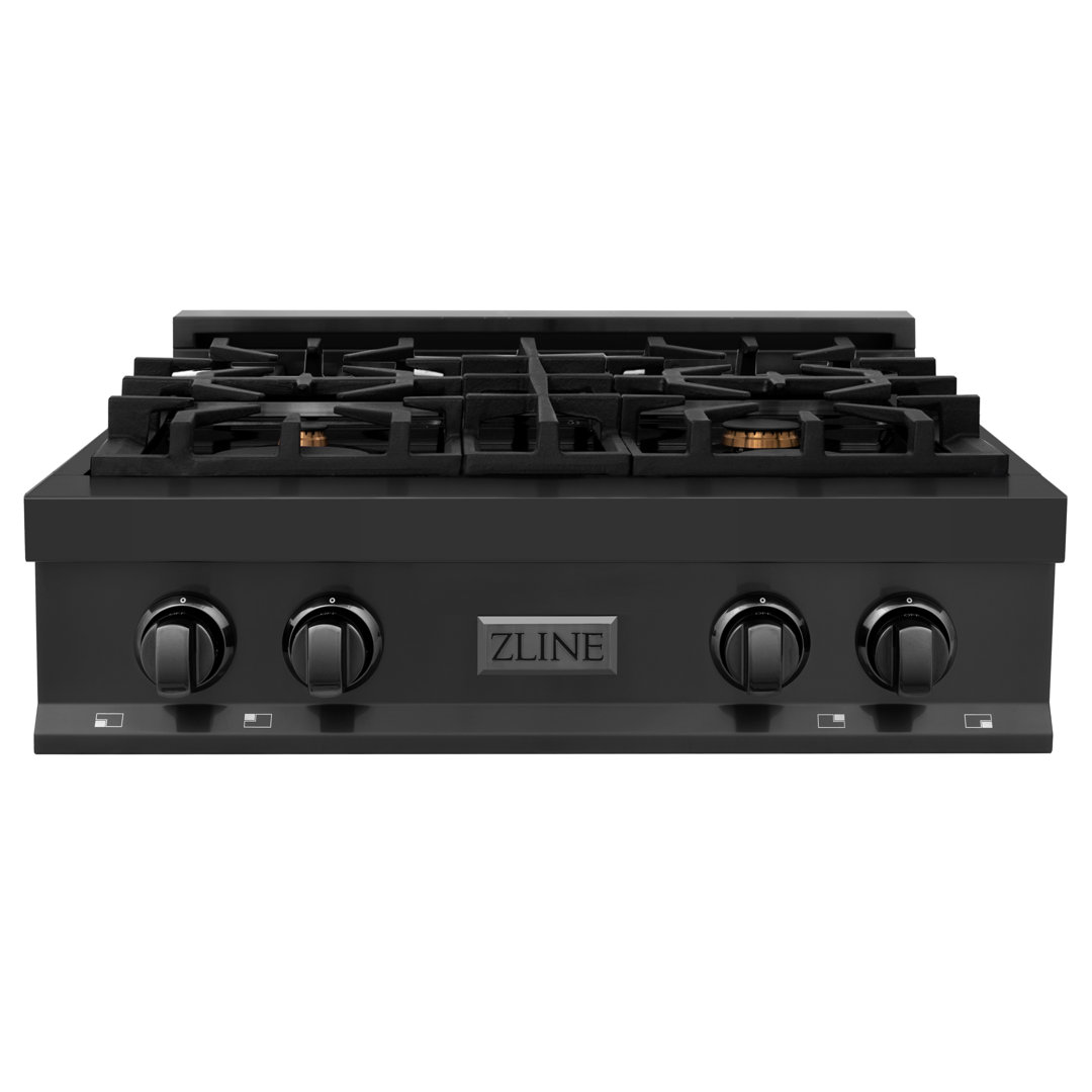 ZLINE 30 in. Legacy Gas Rangetop with 4 Brass Burners and Porcelain Cooktop in Black Stainless Steel (RTB-BR-30) ZLINE