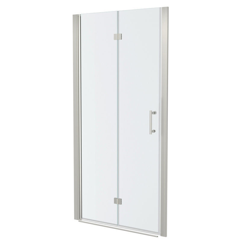 30"W X 72"H Fold Frameless Shower Door With Tempered Glass, 1/4 Inch (6 Mm), Brushed Silver, Brushed Nickel