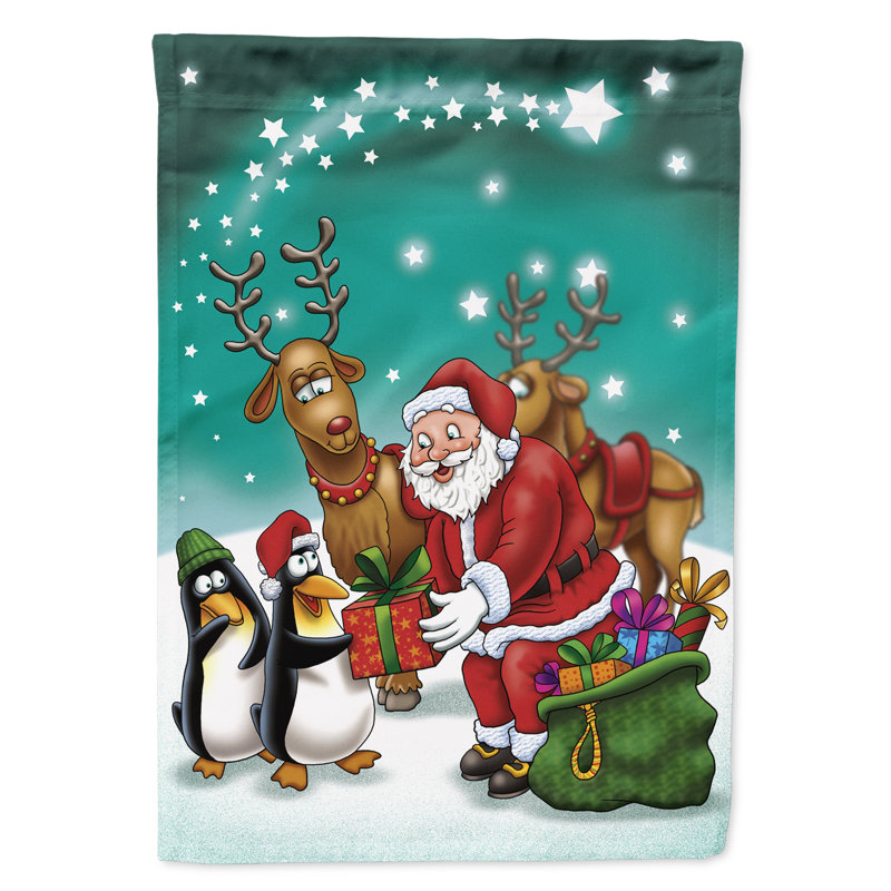 Drapeau de jardin à 2 côtés penguins père noël, H 28 po x l 40 po