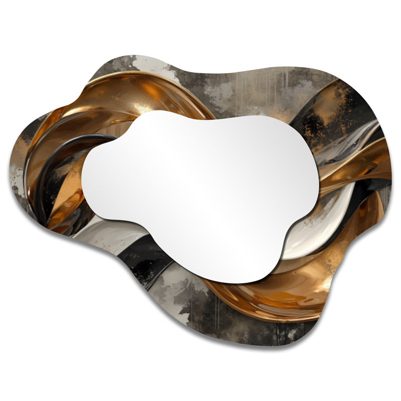 Golden Fractal Temporal Flux I - Abstract Asymmetrical Wall Mirror, Modern Vanity Mirror, Printed on Metal, 27" x 35"