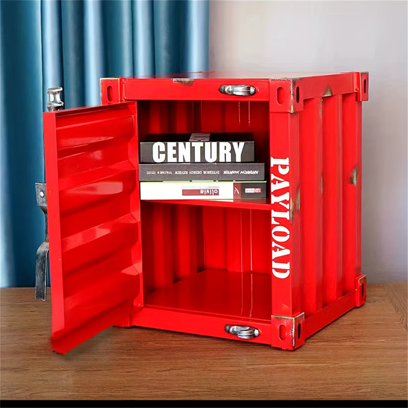 Industrial Wind Container Cabinet, Storage Cabinet, Iron Bedside Cabinet, Small Storage Cabinet, Red