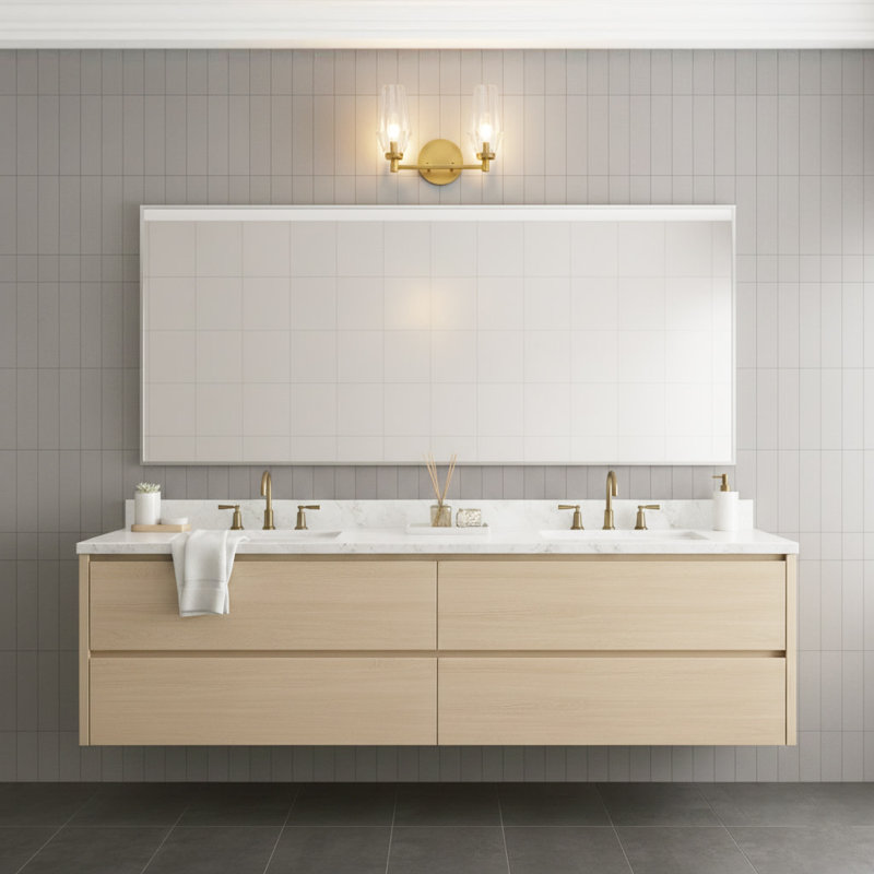 Ana 2-Light Bath Vanity w/ Faceted Heavy-Cut Diamond-Shaped Crystal Shades - Heritage Brass