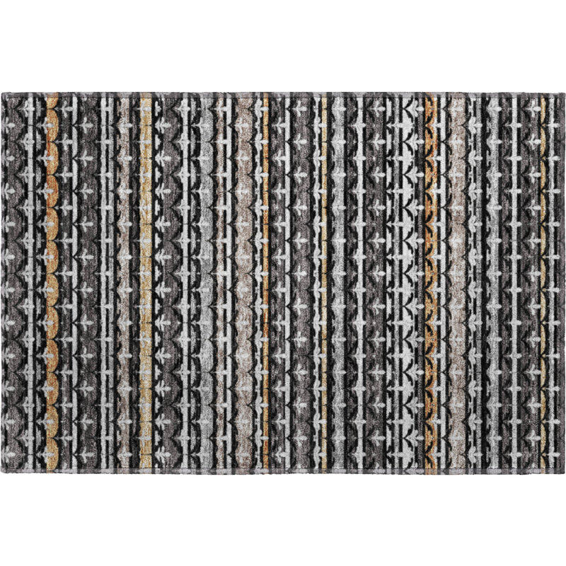 Tapis damassé de qualité supérieure Mayfield AMF2479, Noir, 1 pi 8 po x 2 pi 6 po