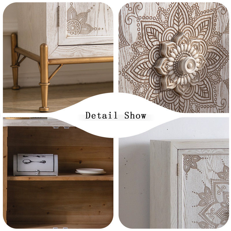 Retro White Solid Wood Sideboard