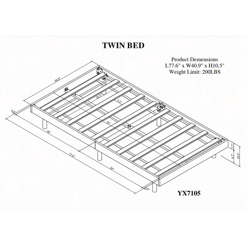 Floating Platform Bed Frame, Twin, White Washed