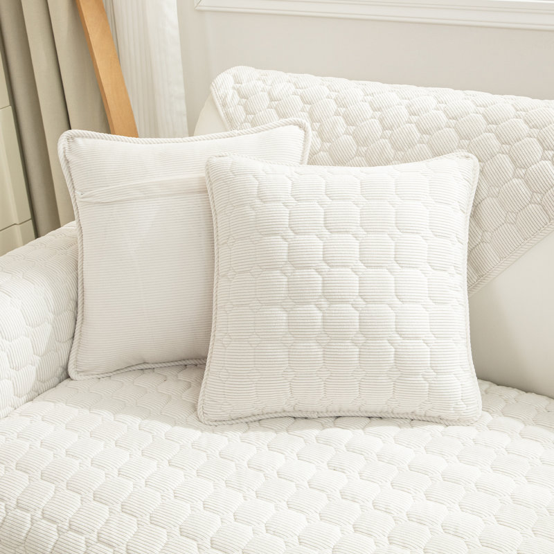 Housse en velours côtelé pour canapé à coussins carrés (sauf les accoudoirs ou la housse arrière), Blanc, L 36 po x P 63 po