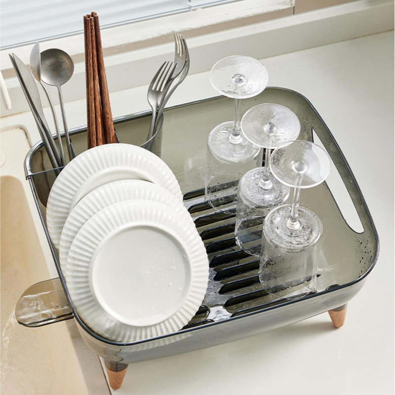 Égouttoir à vaisselle, égouttoir à vaisselle pour comptoir de cuisine, égouttoir à vaisselle avec ensemble égouttoir et porte-ustensiles, égouttoir à vaisselle pour évier, (noir transparent)
