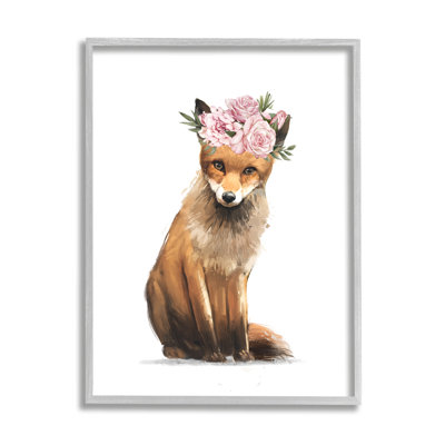 " Precious Pink Floral Crown Fox Forest Animal " by Ziwei Li