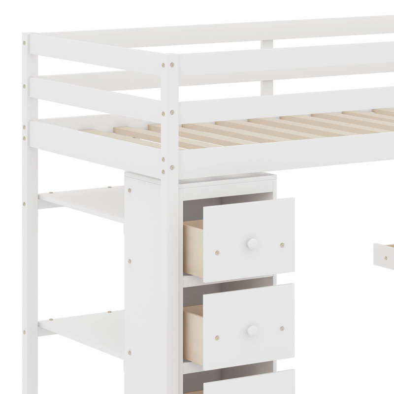 Lit mezzanine avec tiroirs de rangement, Blanc
