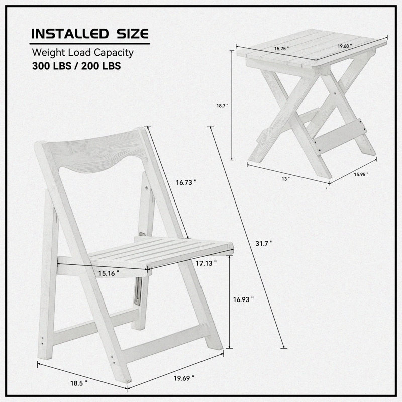 Mirina 2 - Person Wood Patio Dining Set with Rectangular Table, White