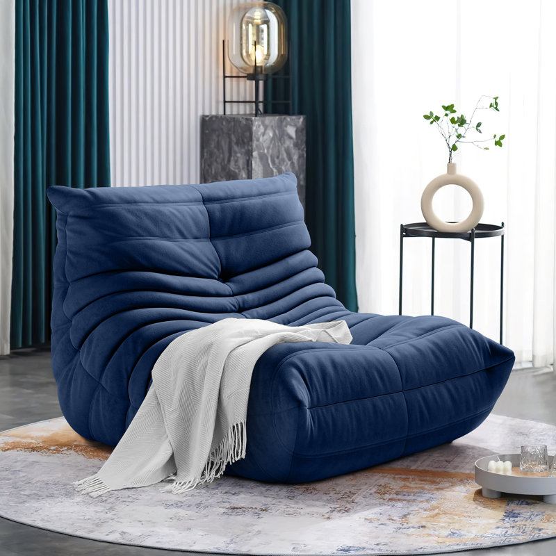 Uncompressed Monett 32" W Bean Bag Lounge Chair, Blue Microfiber