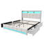 EU Double & King Linen Storage Bed With 4 Drawers & Dual LED Lights, Upholstered Bed Frame With Charging Port, Grey & Beige-1659880785-1659880798