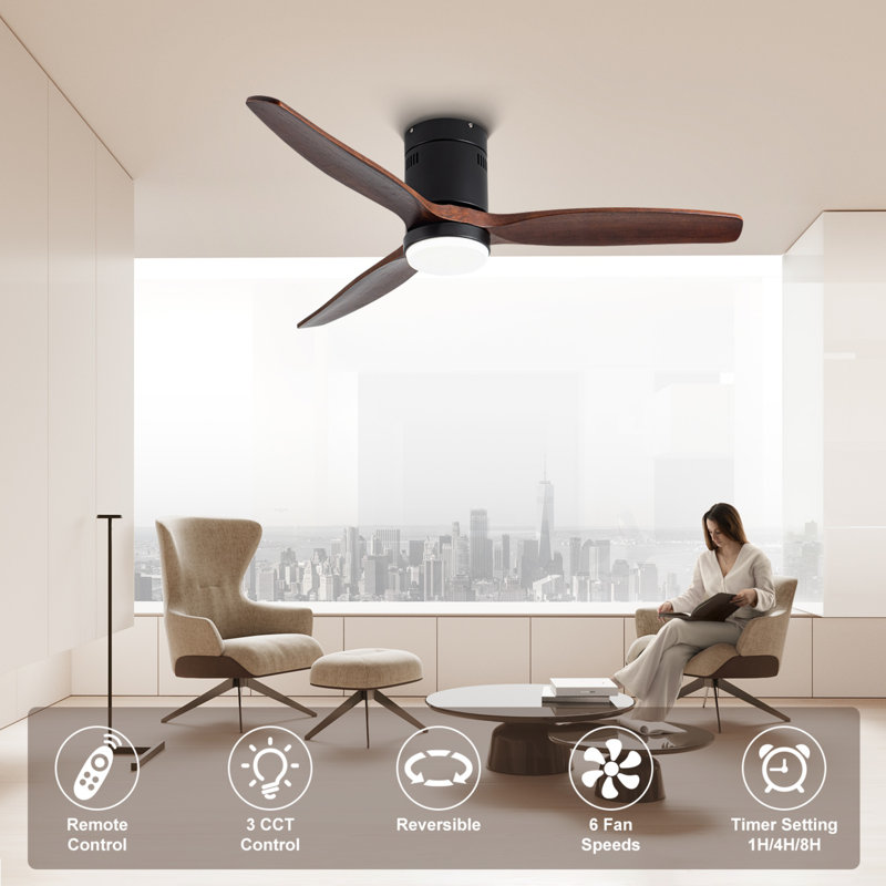 52 In. Flush Mount Ceiling Fan With Light And Remote Control