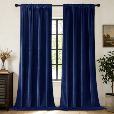 Rideaux en velours de luxe à 2 panneaux isolants et isolants avec passe-tringle en velours et rideaux obscurcissants décoratifs doux pour le salon, bleu royal, 52 po x 96 po