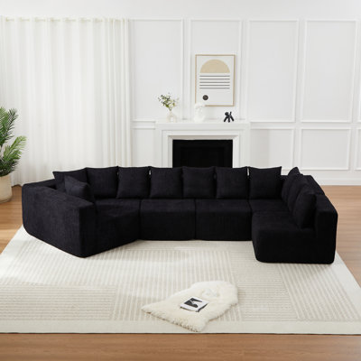 Grand canapé modulaire en L en chenille pour salon moderne
