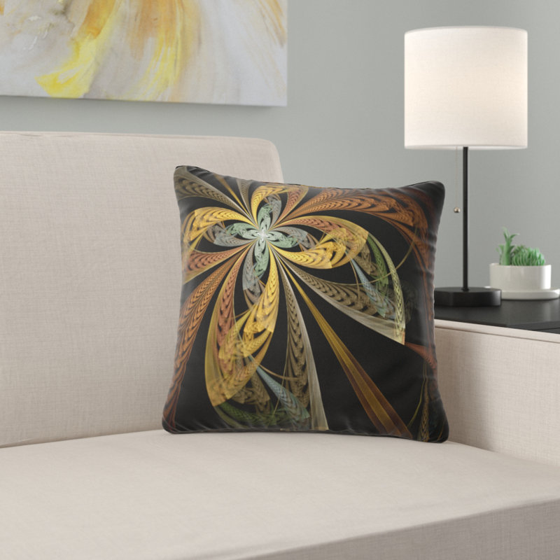 Motif de fleur coloré fractal - coussin imprimé abstrait, 18 po x 18 po, Coussin décoratif