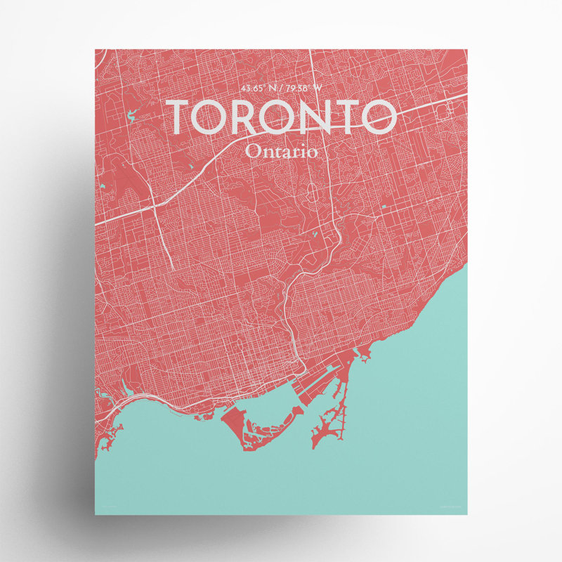 Toronto City Map In Maritime - No Frame Print, 20cm H x 16cm W x 0.05cm D