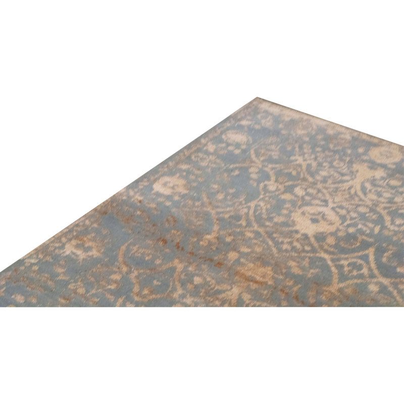 Tapis unique bleu / ivoire de 4 pi 1 po x 6 pi