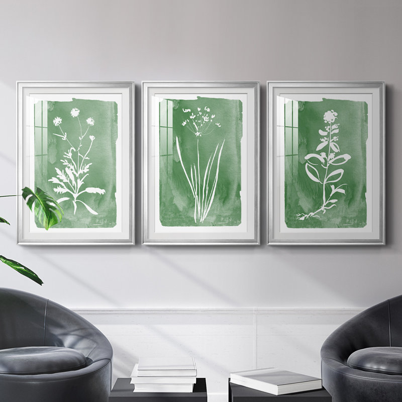 Green Botanical I, reproduction encadrée de qualité supérieure - prête à être accrochée, Cadre argenté