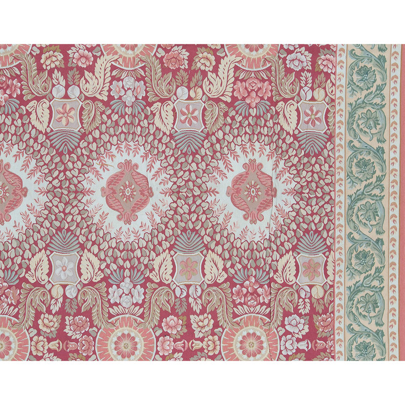 Hand-Knotted High-Quality Rust and Green Area Rug