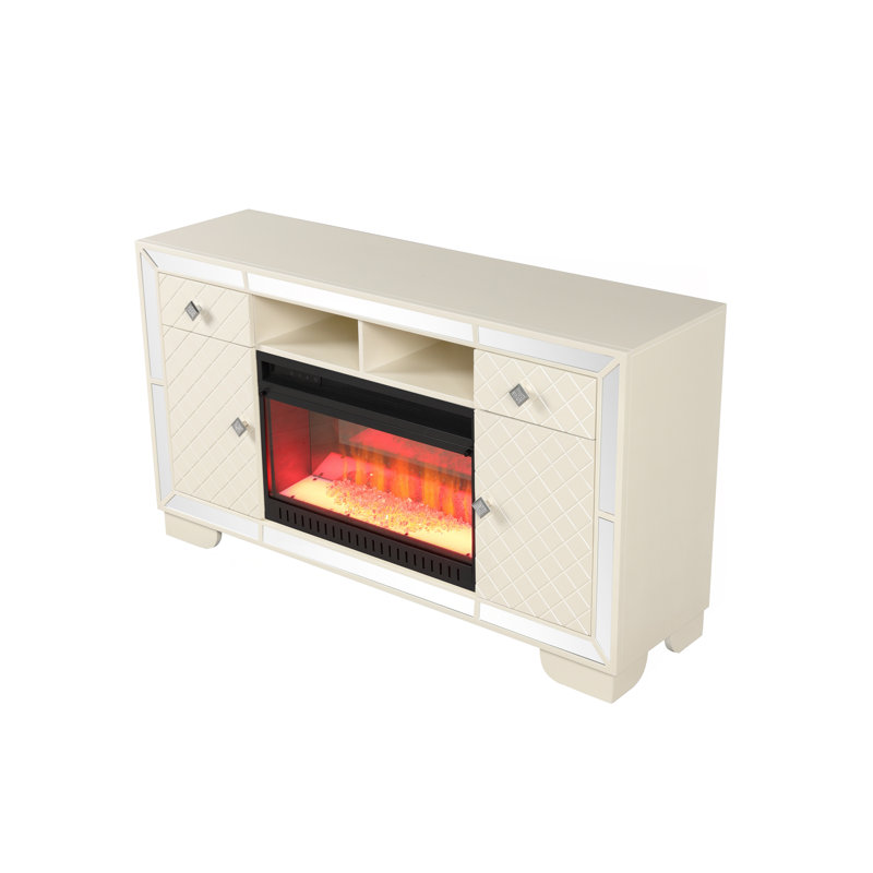 Meuble télé avec foyer électrique beige