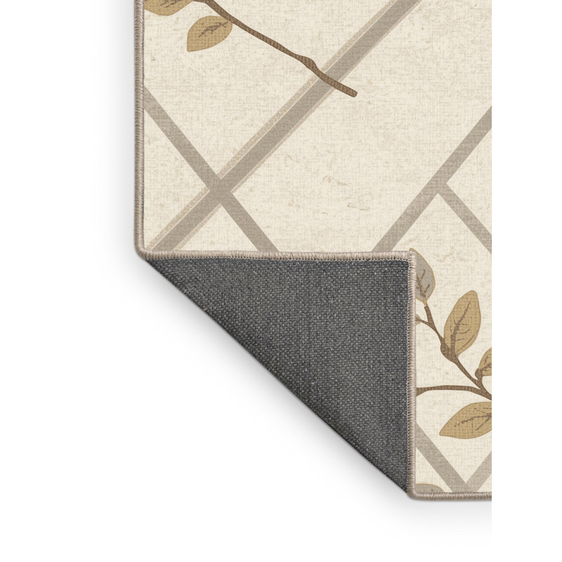 Soft Plush Ebbert Garden Trellis Area Rug in Beige – Beige Binding, 6x9