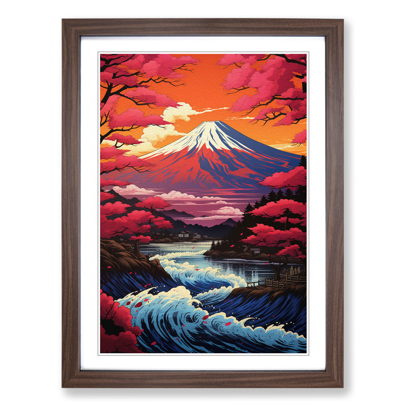 Mount Fuji Informel - Single Picture Frame Print on Wood, 46cm H x 34cm W x 2cm D, Walnut Framed