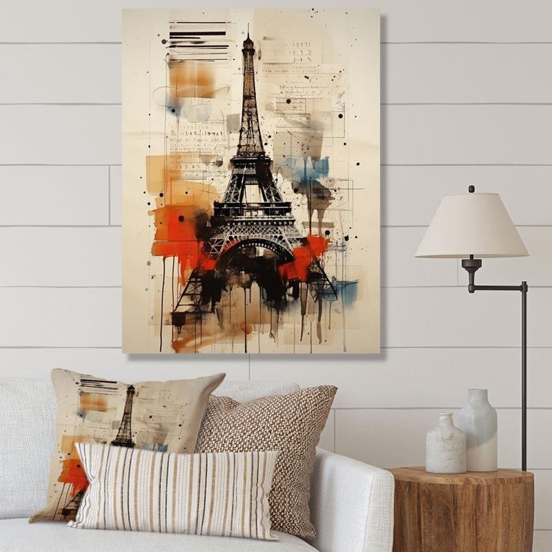 «Paris Eiffel Tower Retro Illustration», reproduction sur toile, H 40 po x l 30 po, Toile tendue