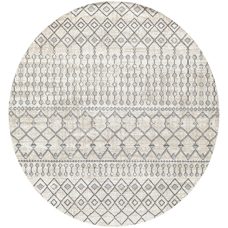Swampscott Machine Washable Moroccan Ink Blue/Gray Area Rug, Round 6'7"