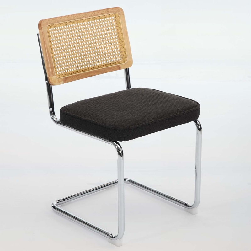 Ensemble de 2 chaises de salle à manger de style Mid-Century moderne en velours avec dossier en canne naturelle et base chromée, confortable et élégant