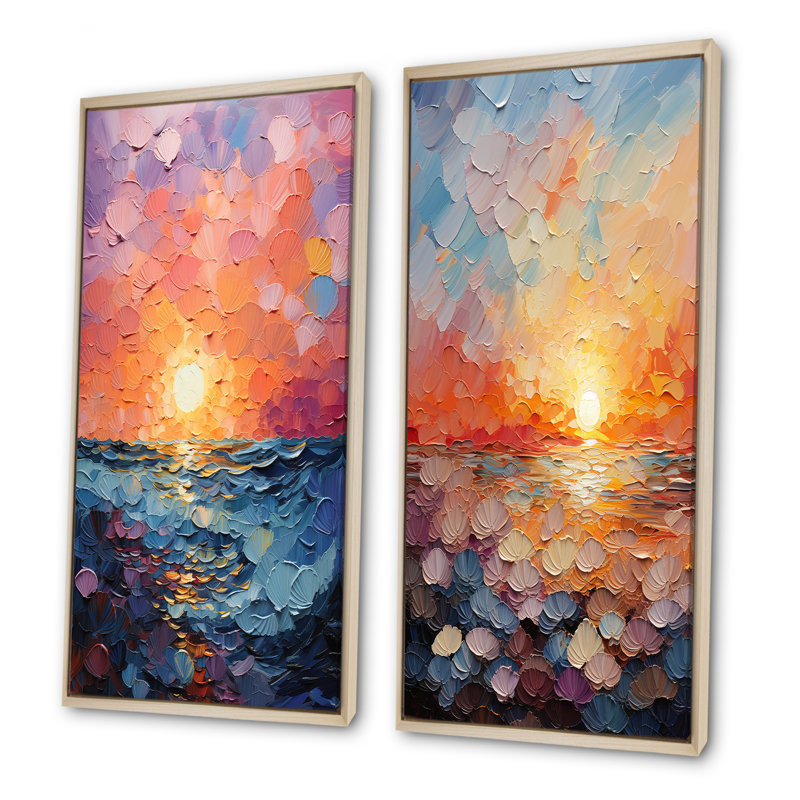 Coastal Harmony Dreamscape Sunset - ensemble de 2 impressions sur toile de paysage, Encadrement brun, H 28 po x l 25 po