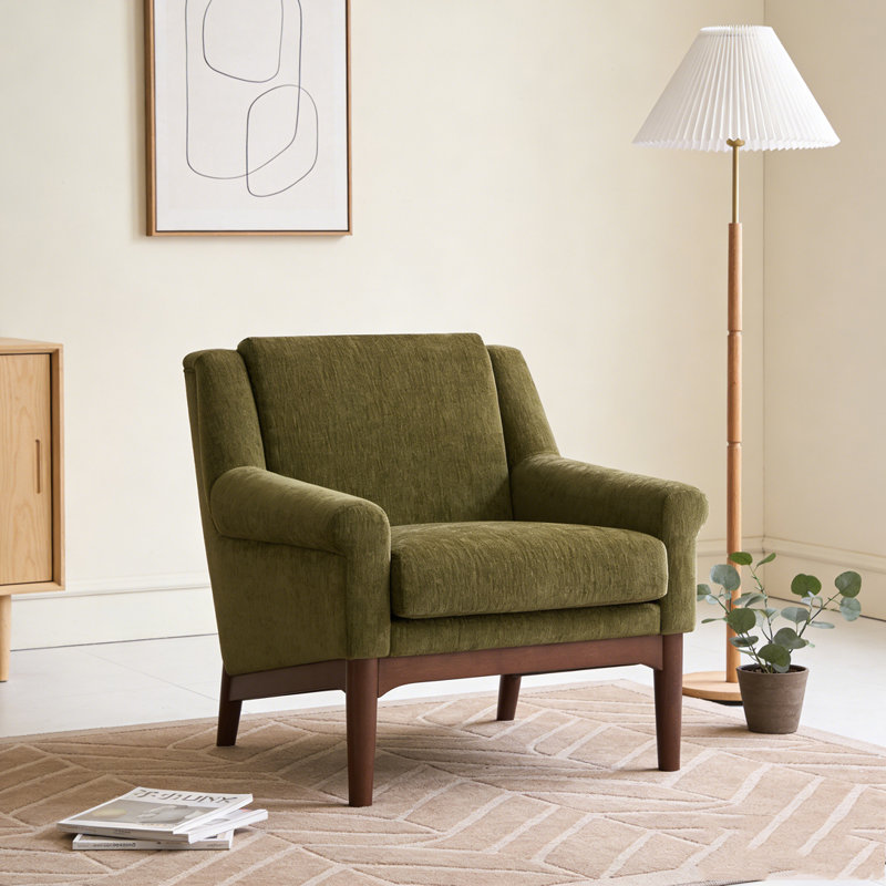 Modern Accent Chair with Flared Arms, Green