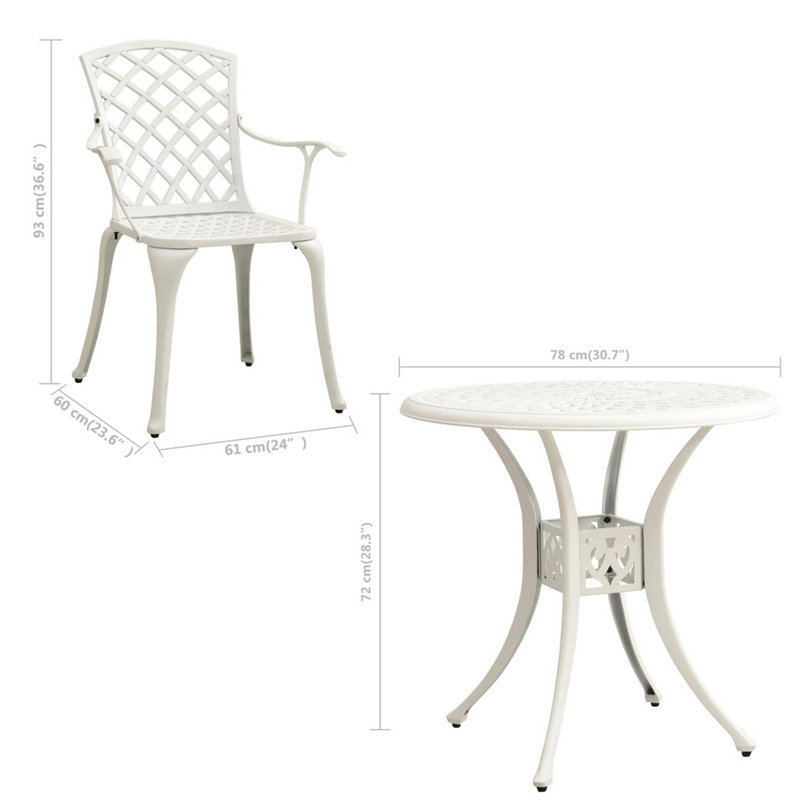 Ensemble de petit-déjeuner bistro extérieur 5 pièces Kasa, 4 chaises, 1 table, métal blanc