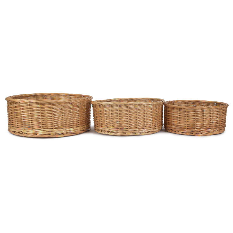 Wicker Round Straight Sided 3 Piece Storage Basket Set
