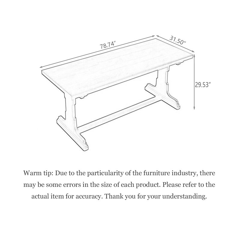 Table de salle à manger rectangulaire en bois massif de style médiéval français, H 29,53 po x L 78,74 po x l 31,50 po