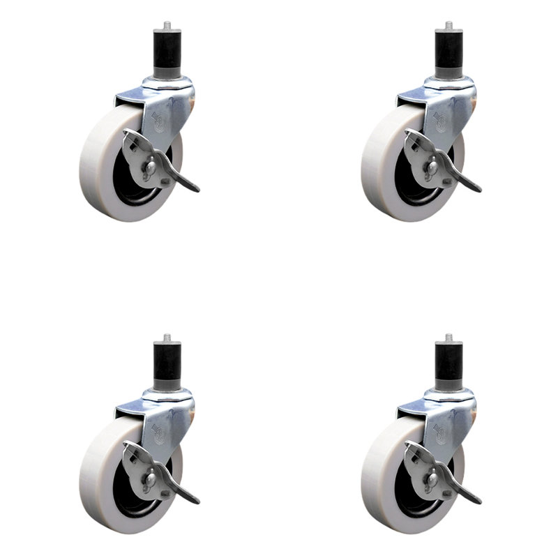 Thermoplastic Caster with Expanding Stem and Brake