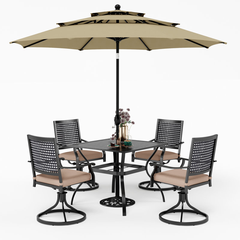 Leonard 4 - Person Patio Dining Set with Square Table , Cushions Included, Beige