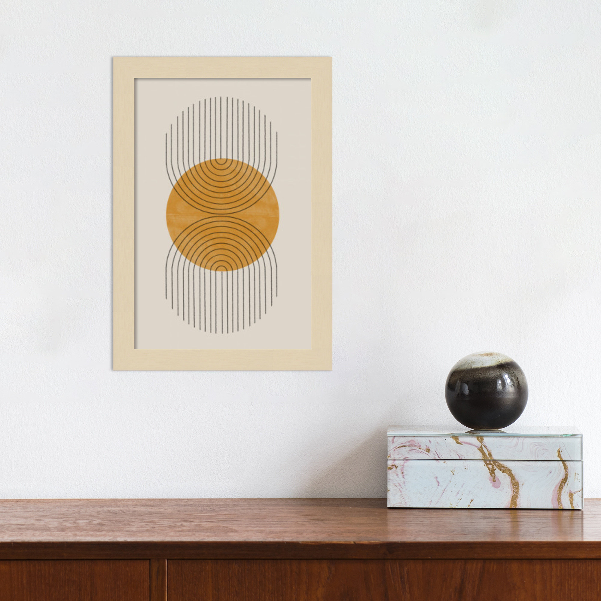 Perfect Point Yellow by The MIUUS STUDIO, 13" H x 9" W x 1" D, Brown Framed