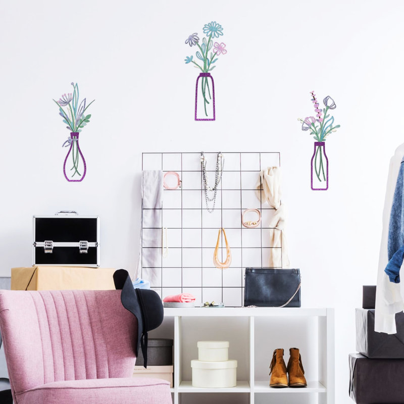 Purple Metal Wall Decor Pieces, 3 - Piece Floral Design, And Long Lasting, Rust Iron, Ideal For Different Areas, Quick Setup Iron Material, , Good Various Simple Installation